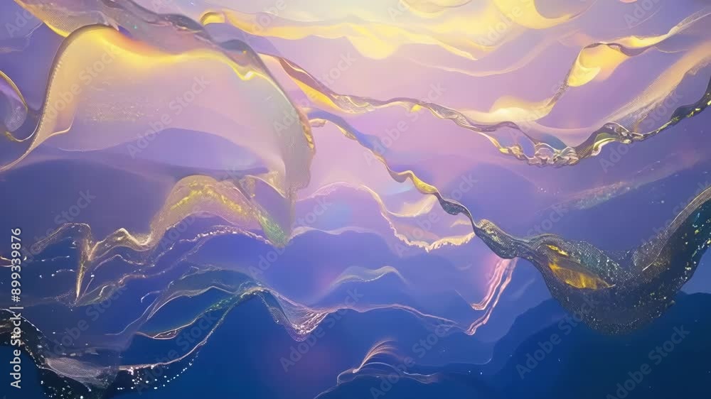 Poster a dreamlike world of iridescent hues with cascading layers of shimmering particles in a kaleidoscope
