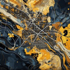 Top View of a Minimalistic Yellow City Map with Thin Design