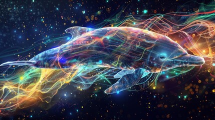 new age visionary cosmic dolphin time travelling pixelated sound waves