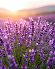 Obraz premium A vast lavender field at sunset, with mountains in the background