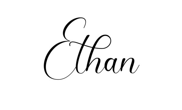 Ethan - Modern Christian Baby Name - Script Style Vector Illustration - Isolated on Transparent Background - Perfect for Baby Shower Invitations, Personalized Gifts, and Birth Announcements
