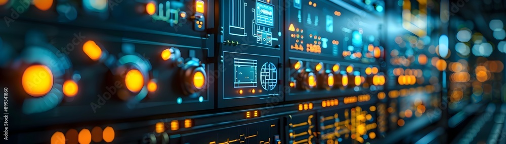 Poster futuristic smart grid control center with real time energy management and efficiency