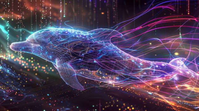 new age visionary cosmic dolphin time travelling pixelated sound waves