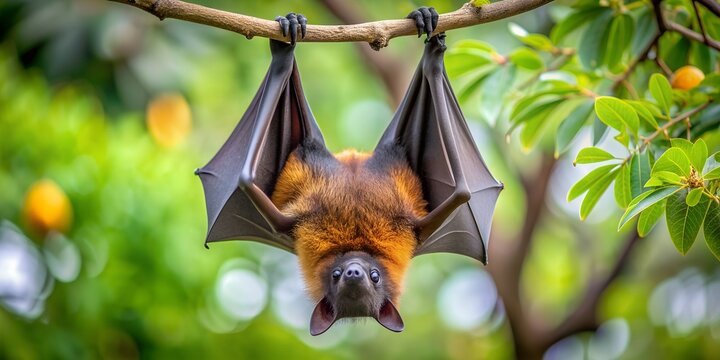 Bat hanging upside down on the tree Creative AI