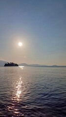 Sunrise on the island Zakynthos in Greece. On the left Cameo island.