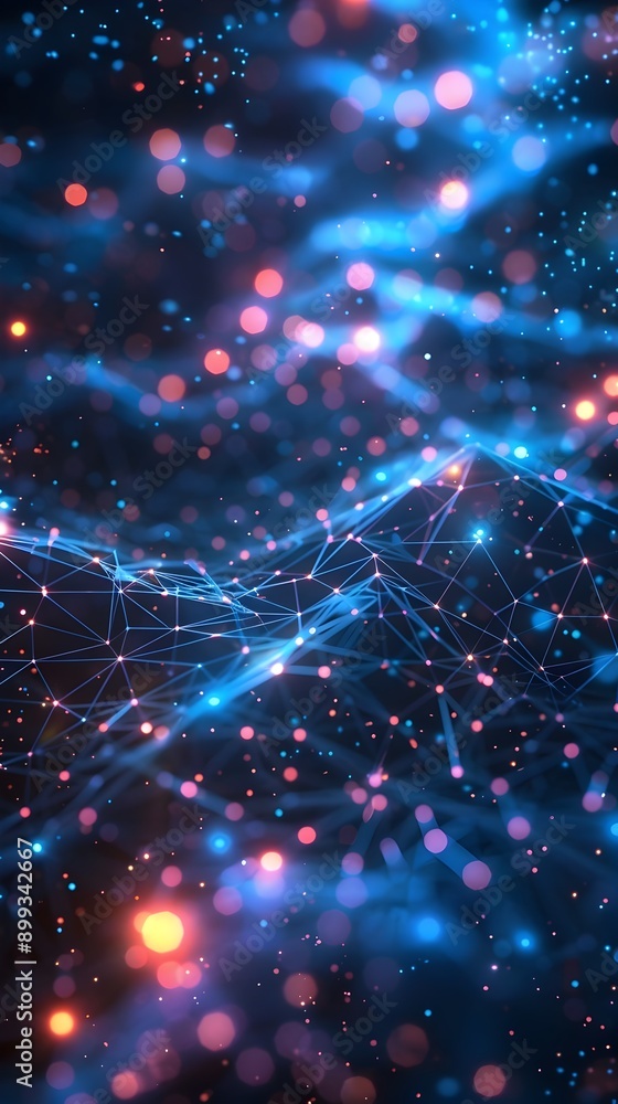 Poster futuristic cyber network with glowing connections and data points dynamic immersive technology backg