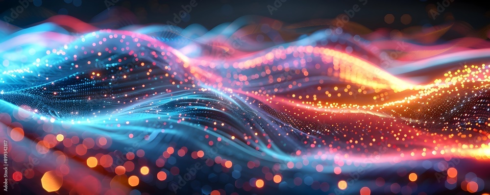 Poster glowing digital waves with vibrant colors and dynamic movement cyber background concept