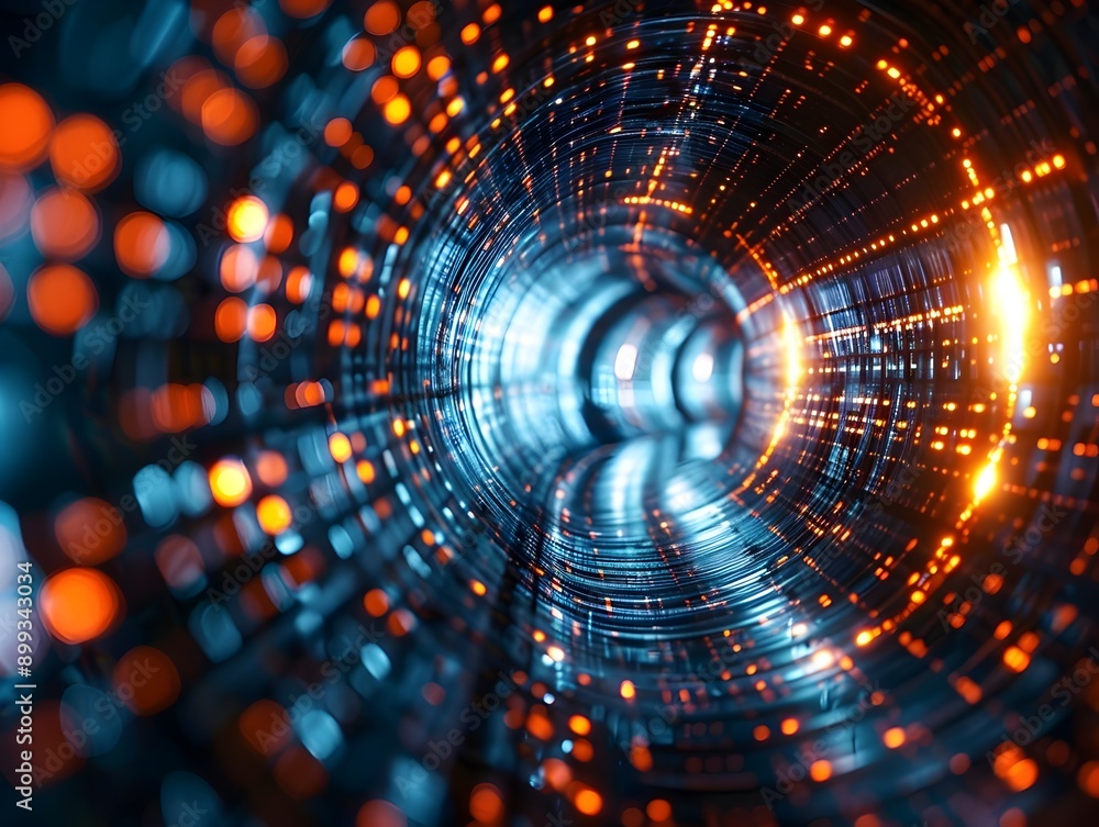 Poster mesmerizing cyber tunnel with luminous glowing lines and dynamic visual effects