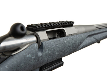 Modern bolt carbine isolated on white background. Weapons for sports, hunting and self-defense.