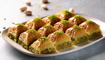 Turkish dessert pistachio baklava or kuru baklava