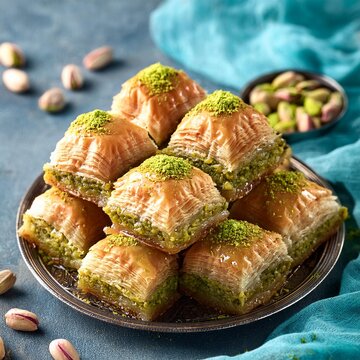 Turkish dessert pistachio baklava or kuru baklava
