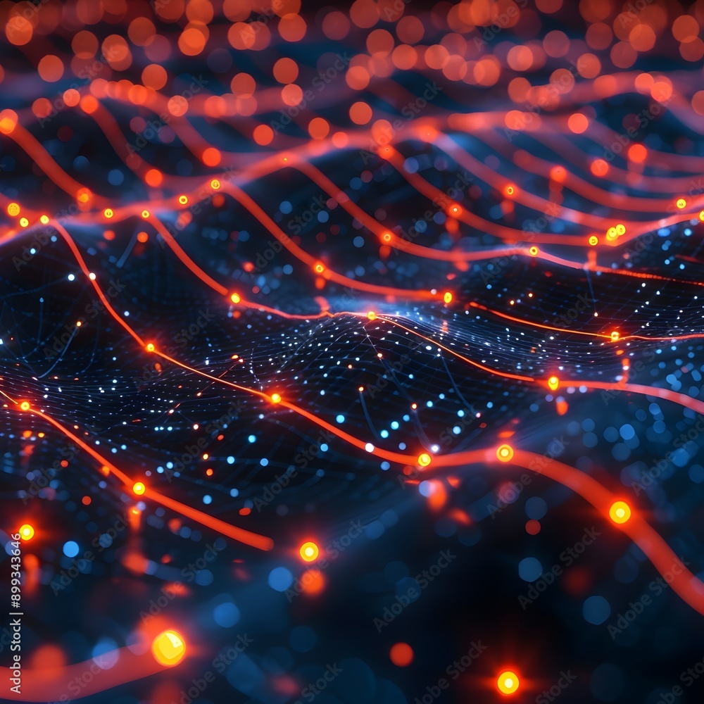 Poster luminous cyber network with floating data points and neon pathways futuristic tech background concep