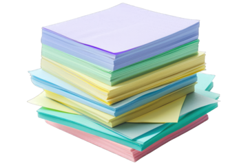 Colorful stack of assorted papers in various pastel shades, perfect for office or craft use, ideal for organization and creative projects.
