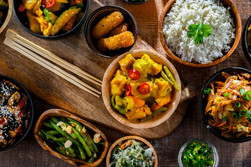 Composition with variety of east asian dishes