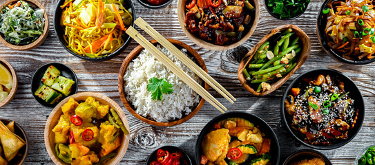 Composition with variety of east asian dishes