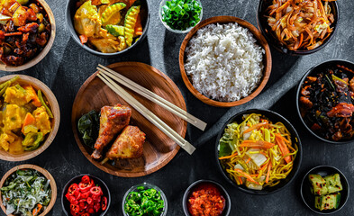Composition with variety of east asian dishes