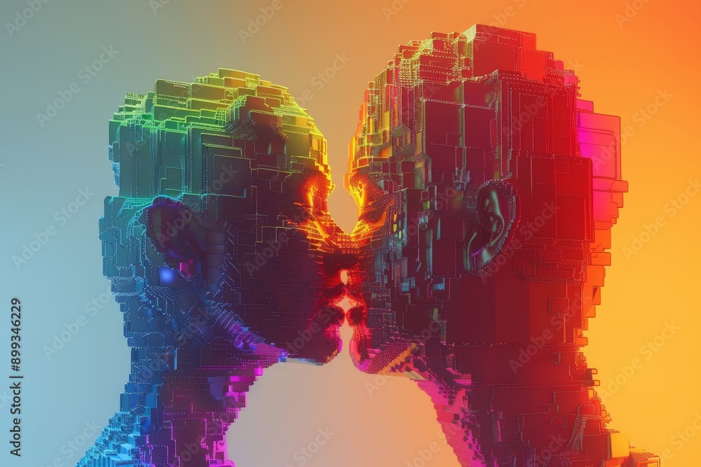 Poster artistic digital interaction between parent and child in a snowy high tech environment symbolizing l