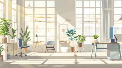 Modern Minimalist Office Interior Design with Sunlight