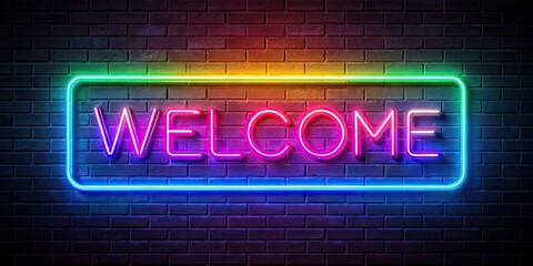 Neon sign of welcome in vibrant colors , neon, sign, welcome, bright, vibrant, colorful, greeting, hospitality, glowing, signage