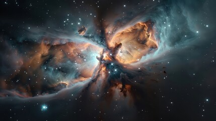 Fototapeta premium Majestic formation of a nebula with radiant bursts of color and light from a dense expanding cosmic cloud.