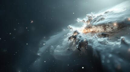 High-contrast galaxy in black-and-white, showcasing stark differences between dark voids and bright star clusters.