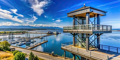 Fototapeta premium An observation tower offering a panoramic view of the Port Angeles harbor, observation, tower