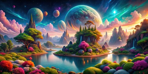 Vibrant and surreal stock photo showcasing stunning artistry in fantastically designed dreamscapes, dreams, surreal