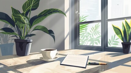 Coffee, Plants, and Sunlight: A Minimalist Workspace