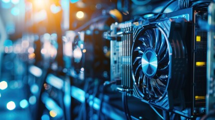 Closeup of a Graphics Card in a Server Room