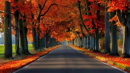 Autumnal Road Through a Canopy of Red