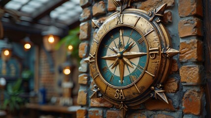 Obraz premium Vintage Compass on Brick Wall