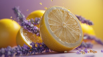 lemon and lavender on the table. Selective focus.
