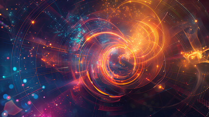 Obraz premium A digital interface with a bright light center,The concept of cybersecurity and technology, 3D rendering of futuristic abstract technology background, Digital asset inheritance planning, securing cryp