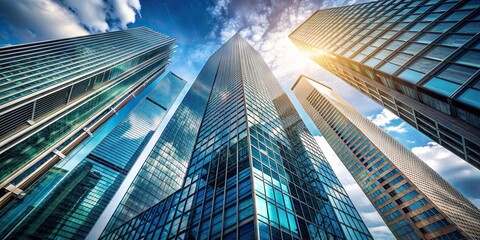 Low angle view of architectural glass skyscrapers, skyscrapers, buildings, architecture, glass, modern, urban, city