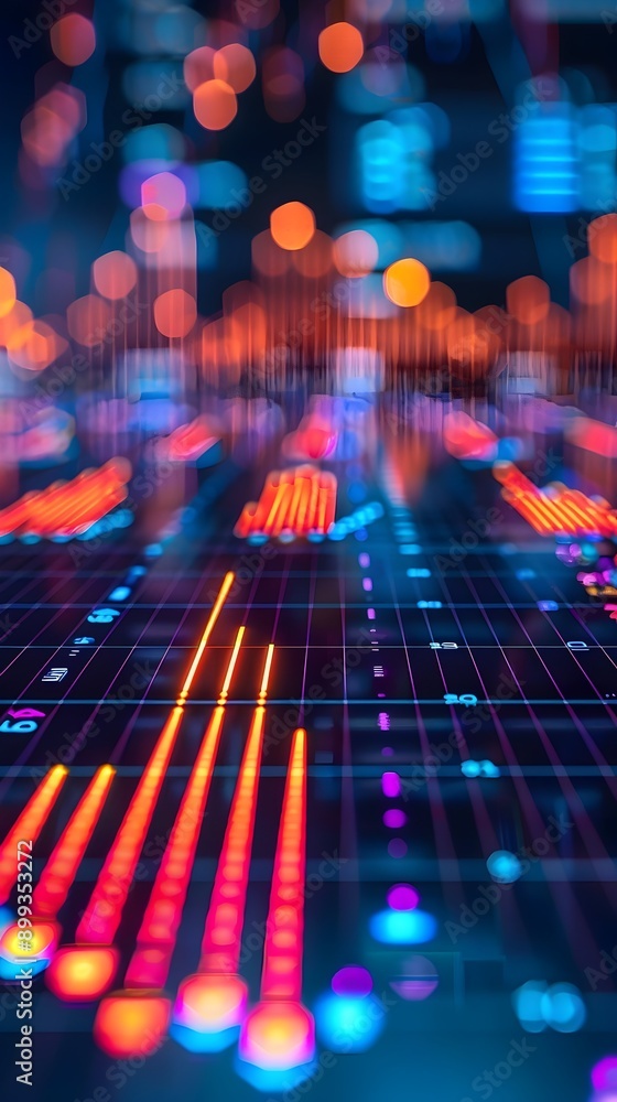 Poster sleek digital financial visualization with abstract patterned backdrop showcasing investment growth 