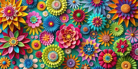 Abstract colorful floral paper cut flower mosaic background, floral, abstract, colorful, paper cut, mosaic, background