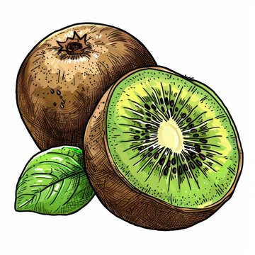 recommend clip art: A kiwi clipart, fruit element, hand-drawn style, green and brown, isolated on white background