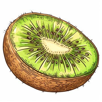 recommend clip art: A kiwi clipart, fruit element, hand-drawn style, green and brown, isolated on white background