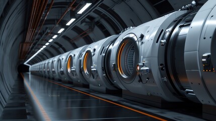 Fototapeta premium A tunnel with robotic maintenance systems actively working