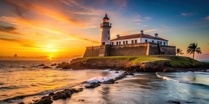 Historic architecture of Farol da Barra during sunset in Salvador, Bahia, Brazil , sunset, Farol da Barra, architecture