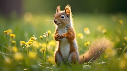 A cute little squirrel standing on its hind legs