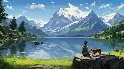 A boy and his dog sitting on the edge 