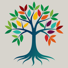 Obraz premium Tree with roots and multicolored leaves vector art illustration