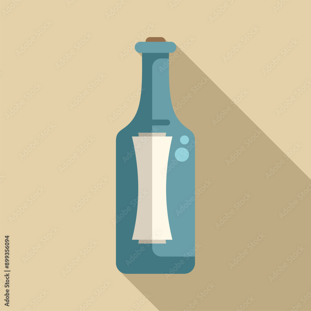 Poster glass bottle containing a rolled up paper message is standing in front of a beige background with a 