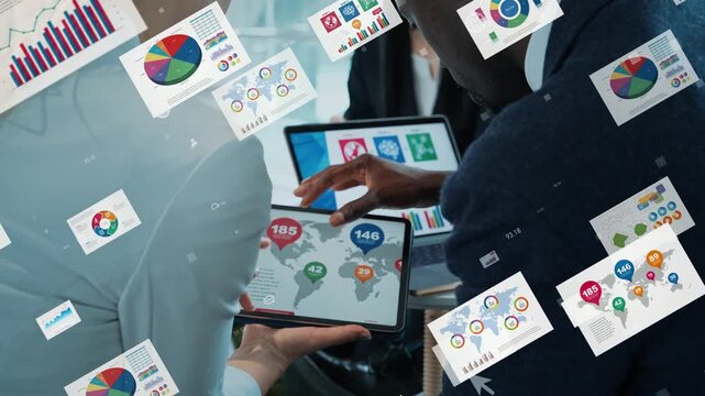 Group of multinational business people meeting and business data concept.