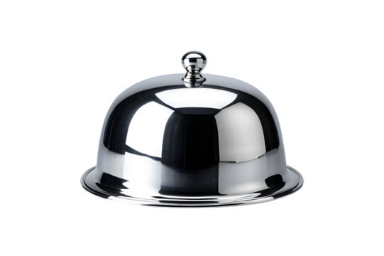 Elegant shiny silver cloche isolated on a transparent or white background. - Powered by Adobe