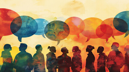 People are interacting with each other, sharing their thoughts and ideas through speech bubbles. This represents communication, exchange of perspectives, and teamwork.