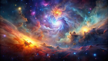 Fototapeta premium Celestial masterpiece with rich hues of nebula's glow , celestial, masterpiece, painted, rich hues, nebula, interstellar, glow