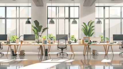 Fototapeta premium Modern Minimalist Office Interior Design with Natural Light