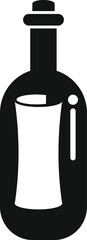 Black simple style icon of a glass bottle containing a rolled up paper message